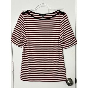 Lauren Ralph Lauren Boat Neck Striped Top SZ XL Red White Blue 3/4 Cuffed Sleeve